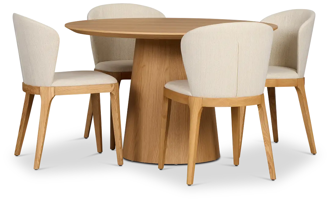 Nomad Light Tone 47" Round Table &4 Light Beige Chairs W/light Tone Leg Nomad Light Tone 47" Round Table &4 Light Beige Chairs W/light Tone Leg