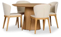 Nomad Light Tone 47" Round Table &4 Light Beige Chairs W/light Tone Leg