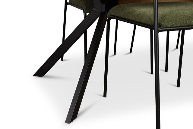 Lynden Light Tone Rect Table & 4 Green Metal Upholstered Side Chairs