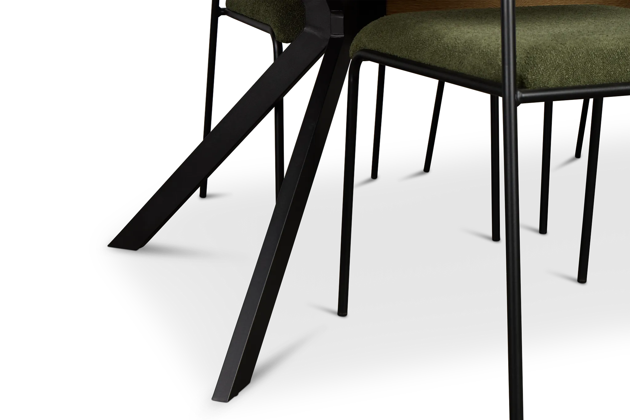 Lynden Light Tone Rect Table & 4 Green Metal Upholstered Side Chairs