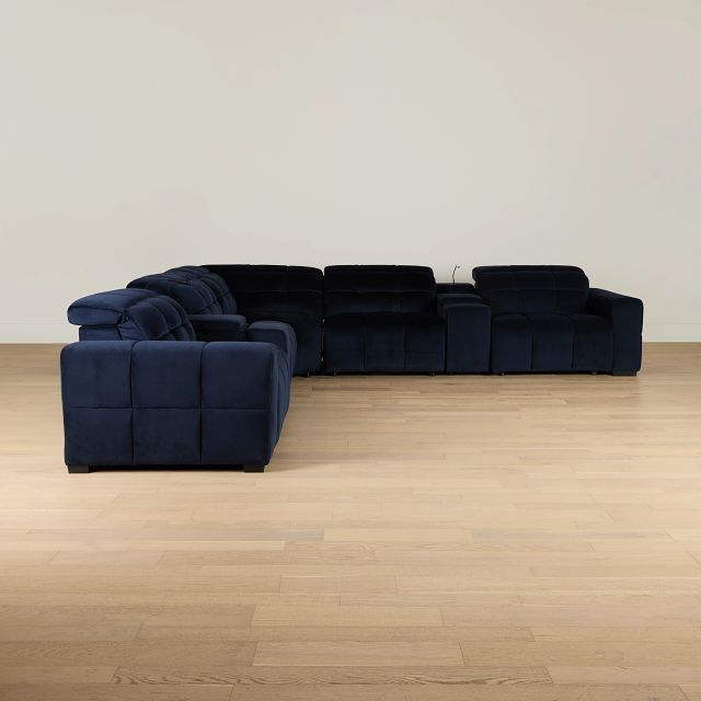 Gemma Navy Velvet Large Right Chaise Power Reclining Sectional