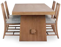 Provo Mid Tone Trestle Table & 4 Gray Upholstered Chairs