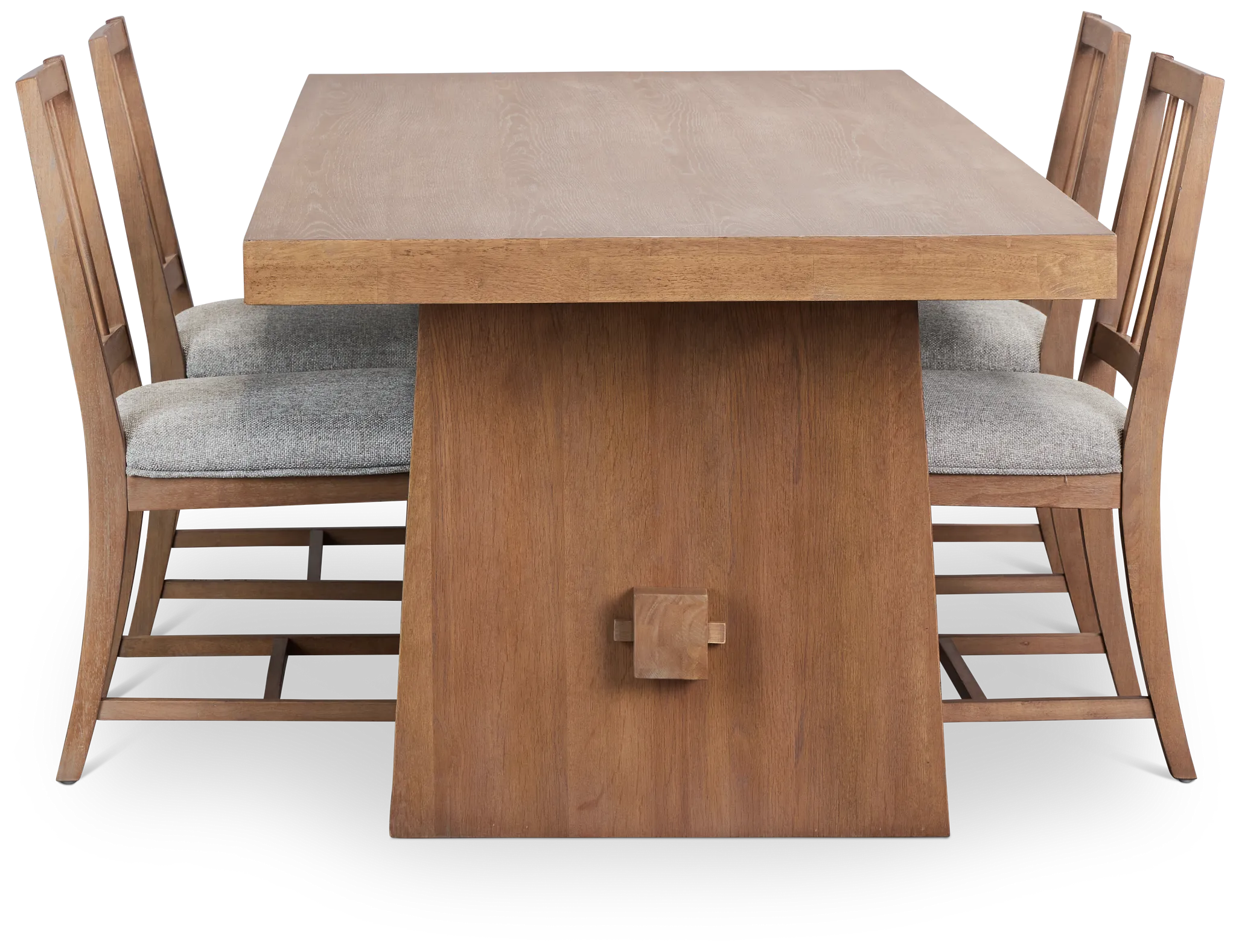 Provo Mid Tone Trestle Table & 4 Gray Upholstered Chairs