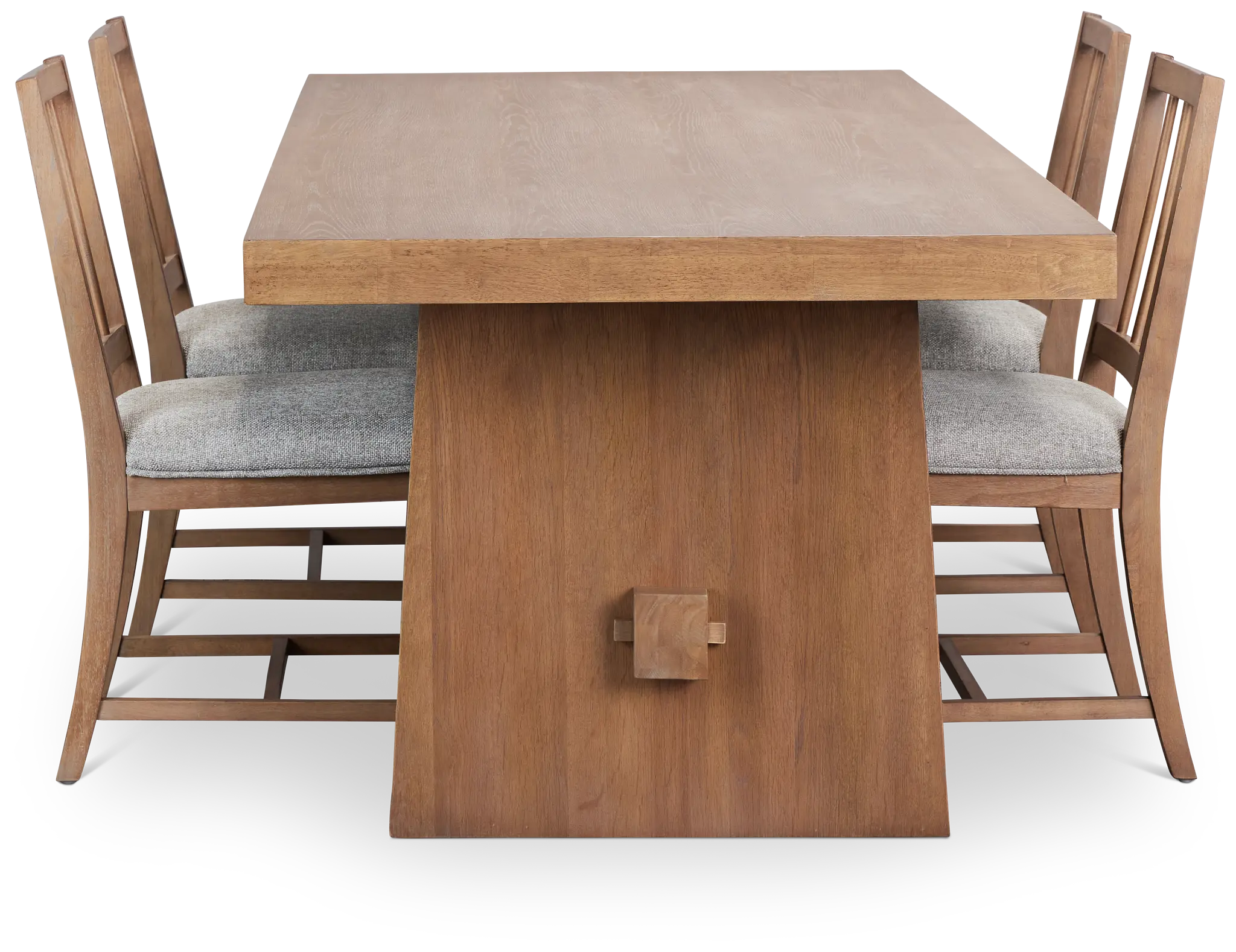 Provo Mid Tone Trestle Table & 4 Gray Upholstered Chairs Provo Mid Tone Trestle Table & 4 Gray Upholstered Chairs