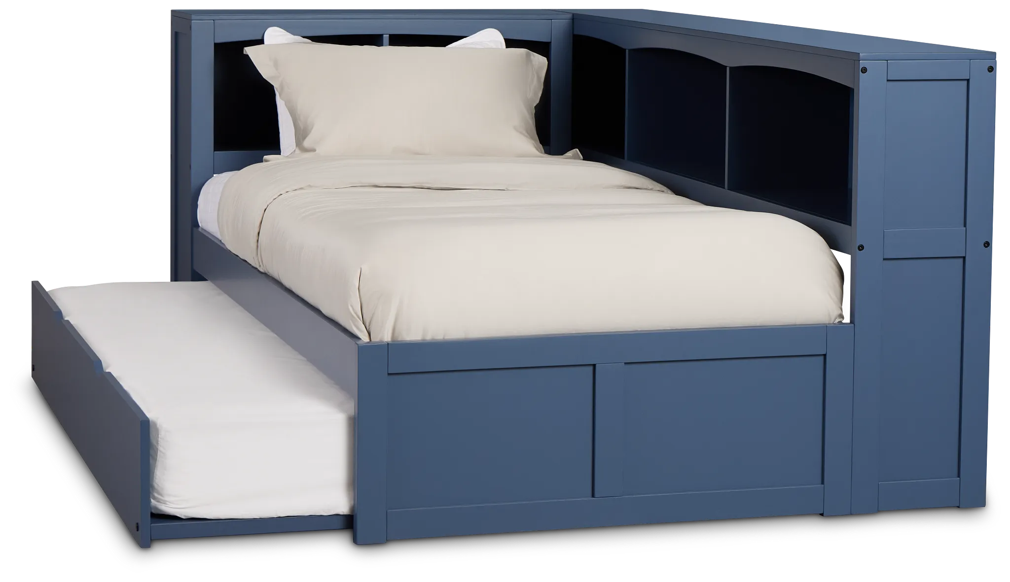 Charleston Dark Blue Corner Bookcase Bed With Trundle