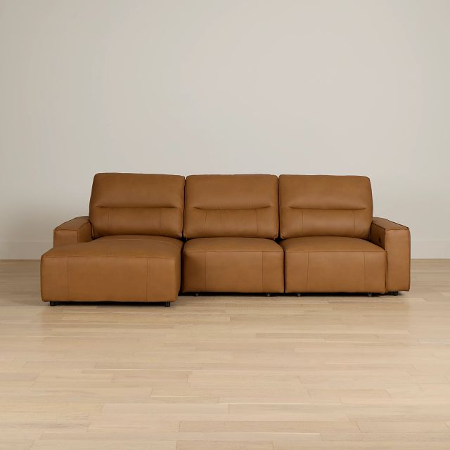 Rudy Brown Lthr/vinyl Left Dual Power Extension Chaise Sectional