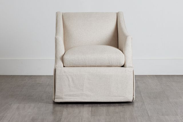 Clayton White Fabric Swivel Accent Chair