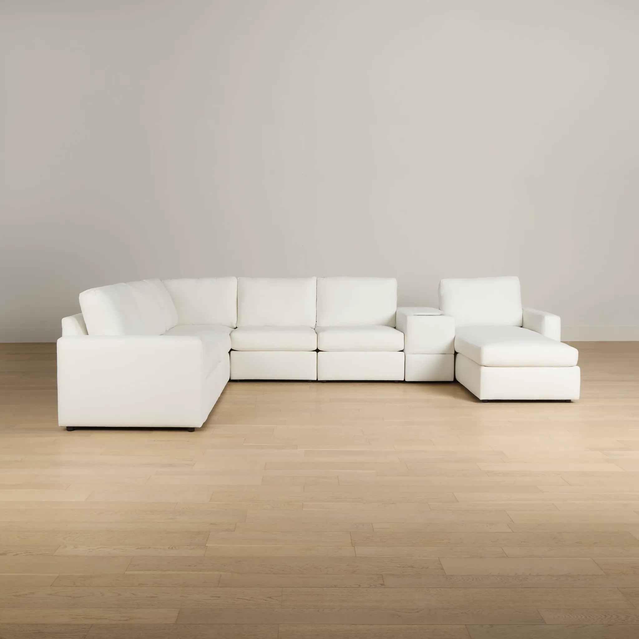 Citymod White Fabric Large Left Chaise Sectional With Storage Console