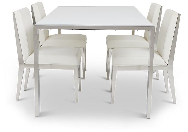 Neo White Rect Table & 4 Metal Chairs (4)