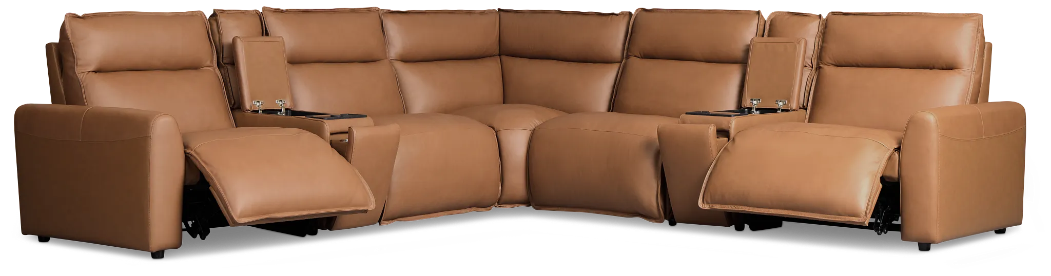 Edison Medium Brown Leather/vinyl Large Dual Power Reclining 2-arm Sectional