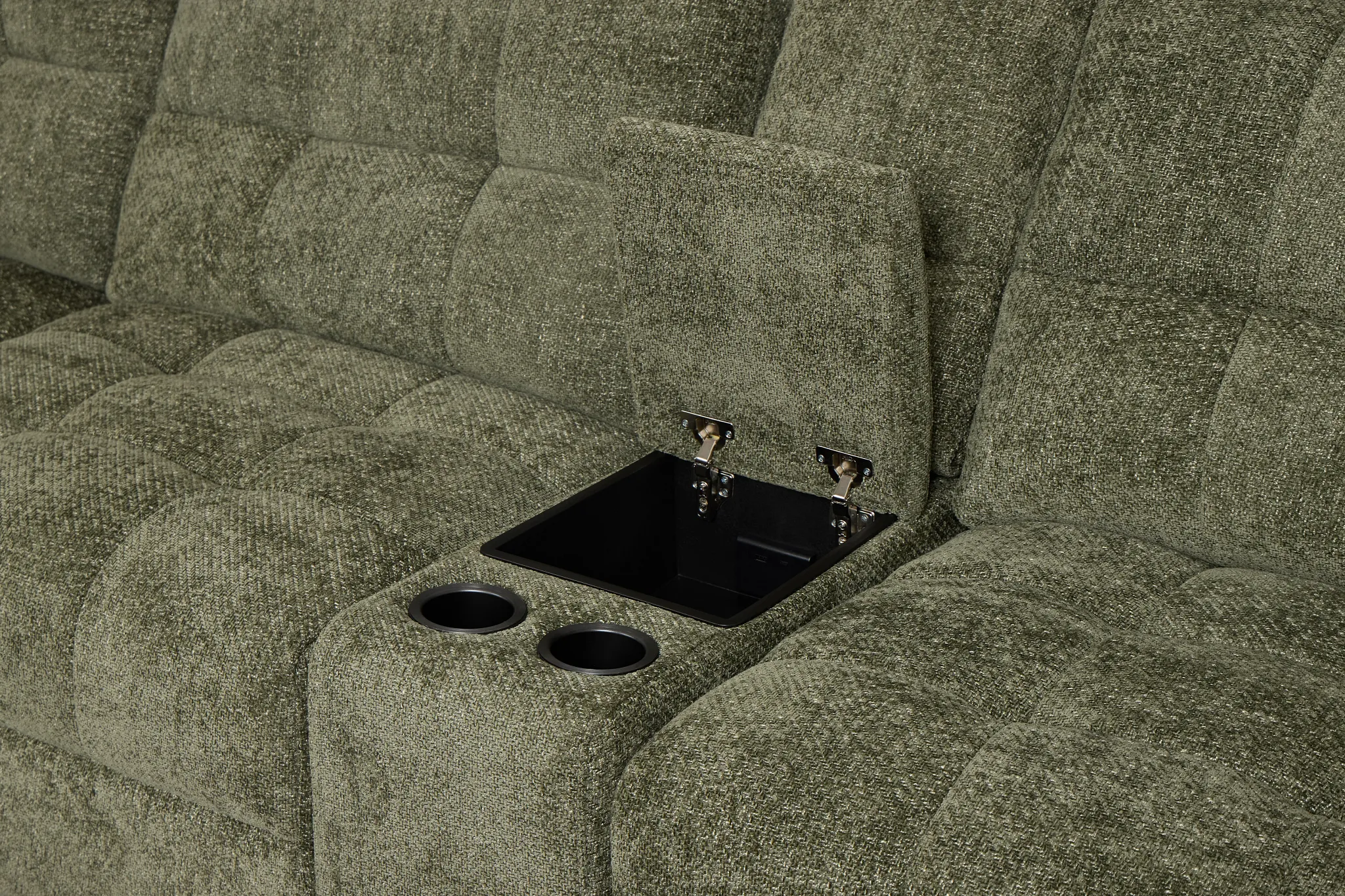 Hendrix Green Fabric Small Two Arm Power Extension Chaise Sectional