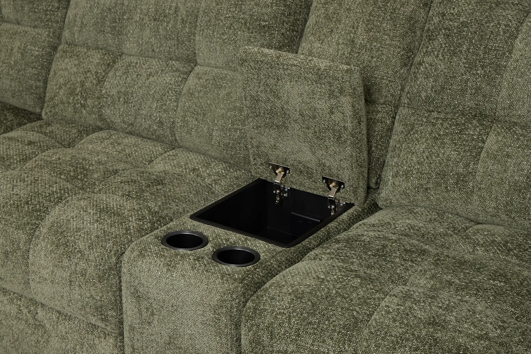 Hendrix Green Fabric Small Two Arm Power Extension Chaise Sectional Hendrix Green Fabric Small Two Arm Power Extension Chaise Sectional