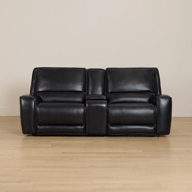 Miles Black Lthr/vinyl 3-piece Dual Power Modular Sofa With Console