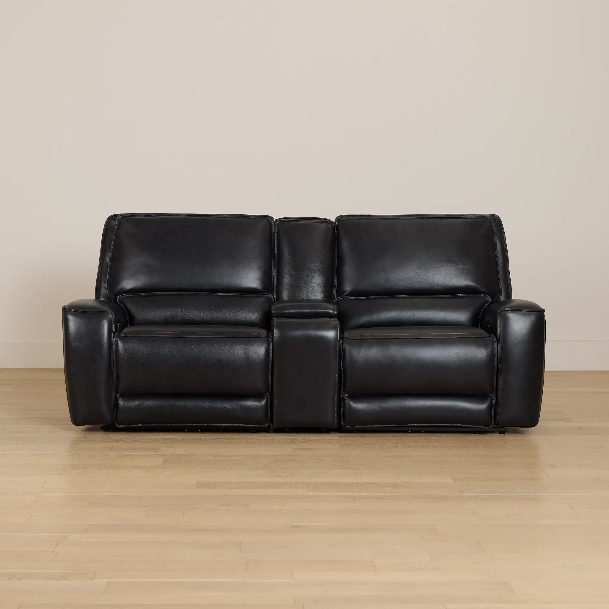 Miles Black Lthr/vinyl 3-piece Dual Power Modular Sofa With Console Miles Black Lthr/vinyl 3-piece Dual Power Modular Sofa With Console