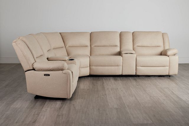 Peyton Beige Micro Large Dual Power Reclining Two-arm Sectional