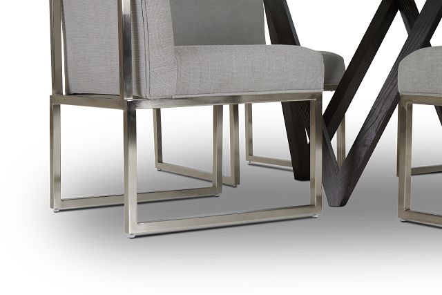 Tribeca Dark Tone Glass Round Table & 4 Metal Chairs (5)