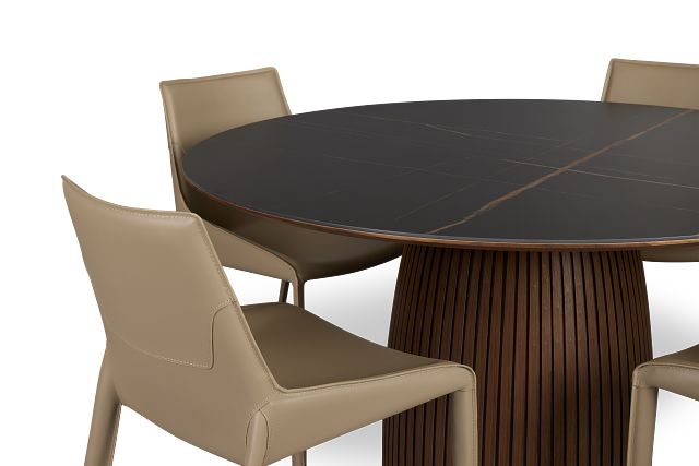 Wayne Two-tone Round Table With 4 Beige Upholstered Side Chairs