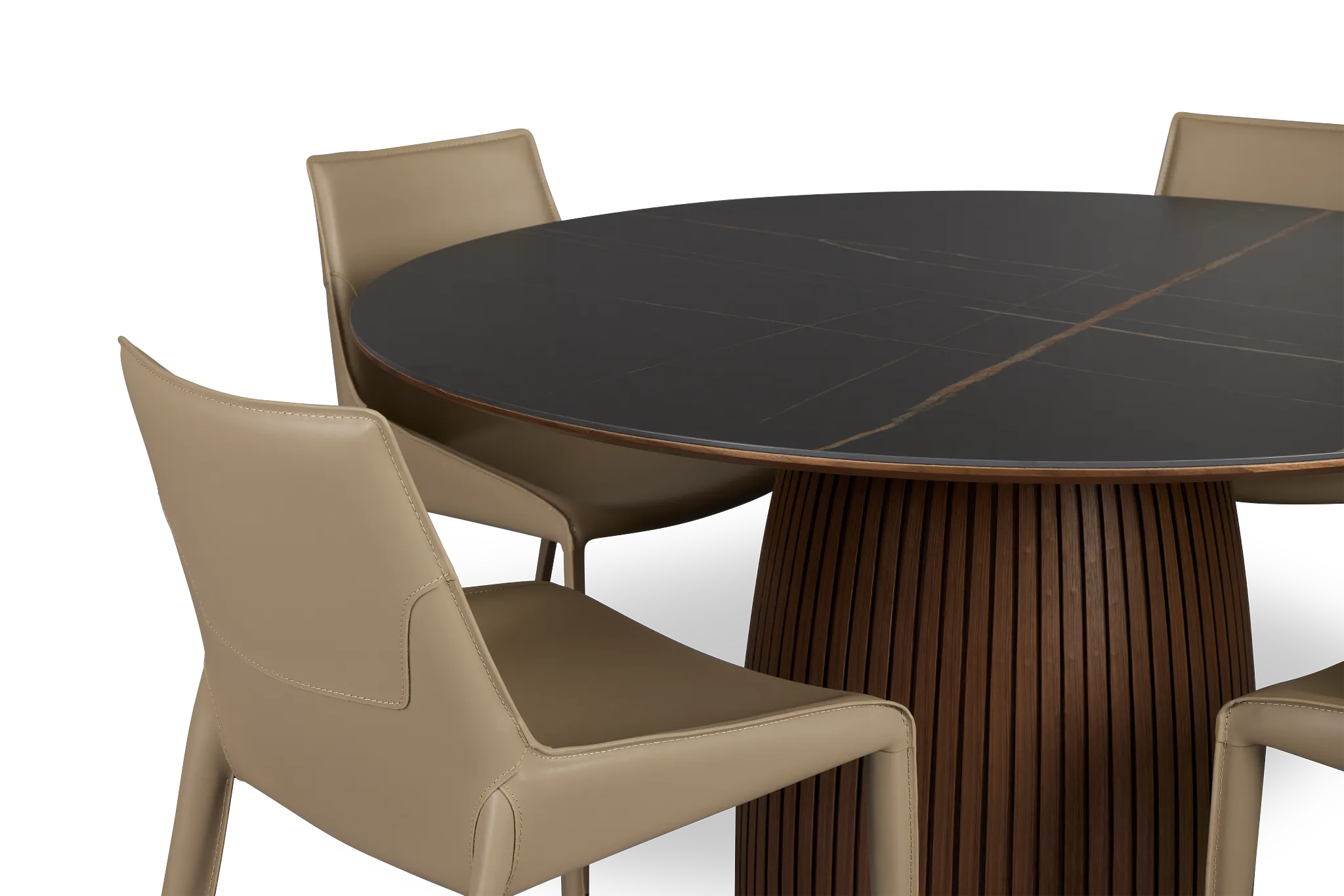 Wayne Two-tone Round Table With 4 Beige Upholstered Side Chairs