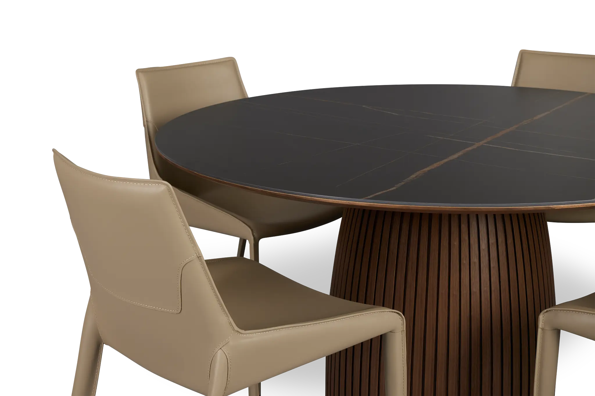 Wayne Two-tone Round Table With 4 Beige Upholstered Side Chairs Wayne Two-tone Round Table With 4 Beige Upholstered Side Chairs