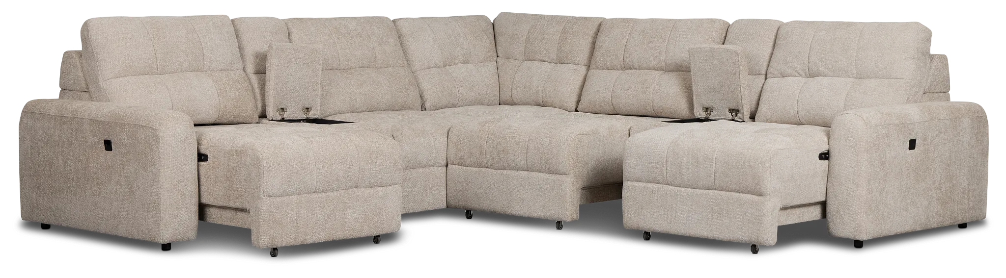 Hendrix Light Taupe Fabric Large Tri Power 2 Arm Extension Chaise Sectional