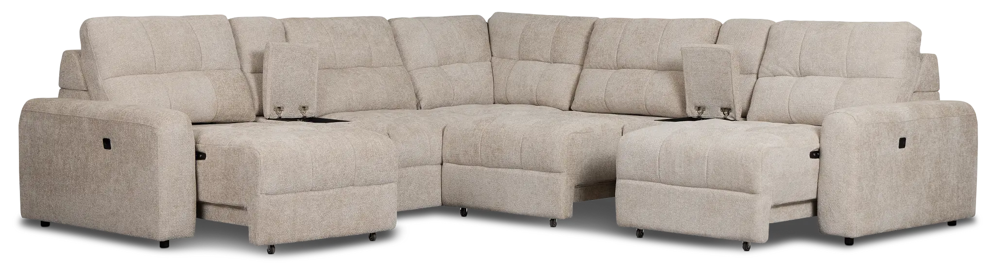 Hendrix Light Taupe Fabric Large Tri Power 2 Arm Extension Chaise Sectional Hendrix Light Taupe Fabric Large Tri Power 2 Arm Extension Chaise Sectional