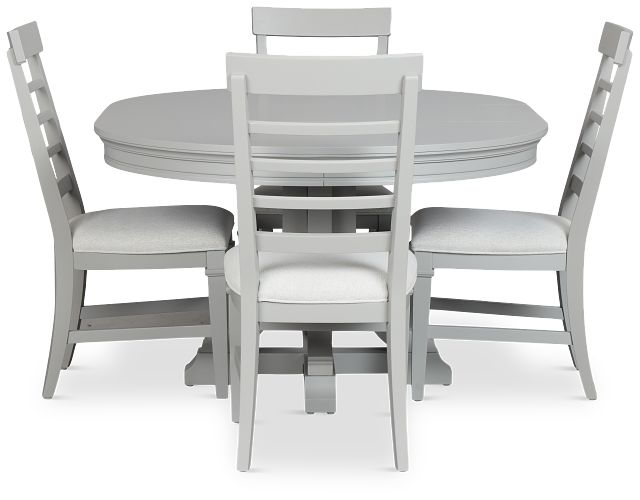 Cape Cod Gray Round Table & 4 Upholstered Chairs
