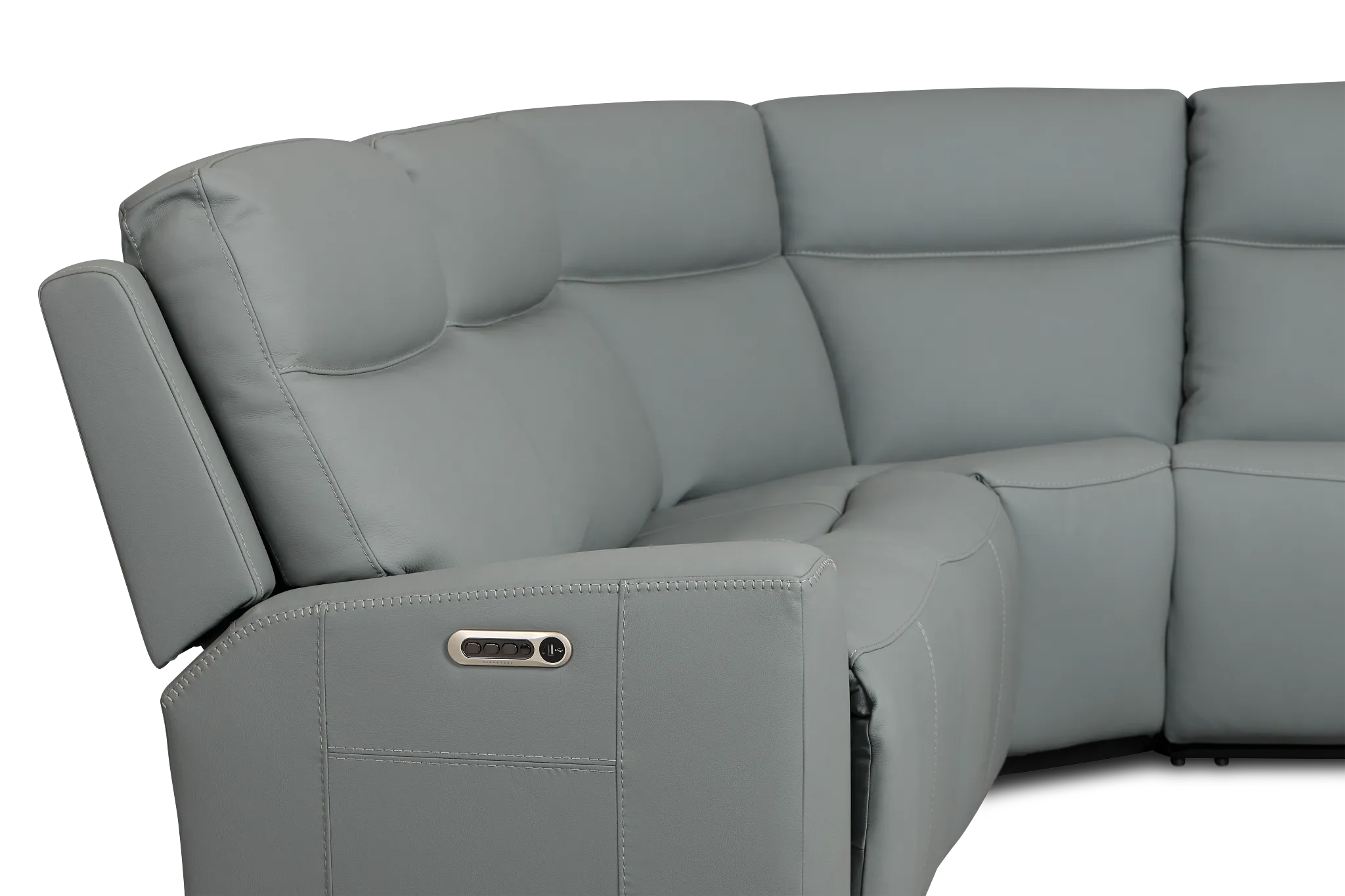 Flexsteel Sterling Blue Lthr/vinyl Medium Triple Power 2-arm Sectional