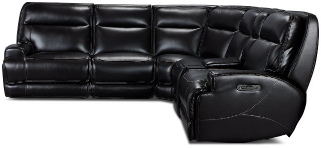 Casey Black Lthr/vinyl Medium Triple Power 2-arm Sectional