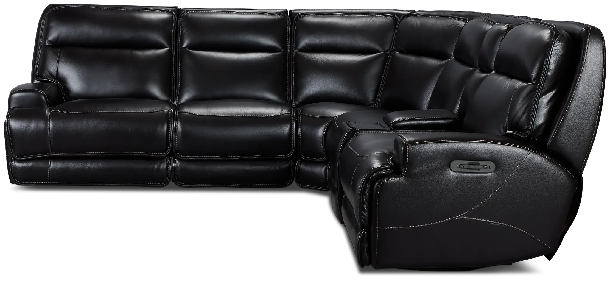 Casey Black Lthr/vinyl Medium Triple Power 2-arm Sectional