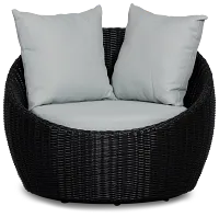 Montecito Black Curved Swivel Chair With Light Blue Cushions