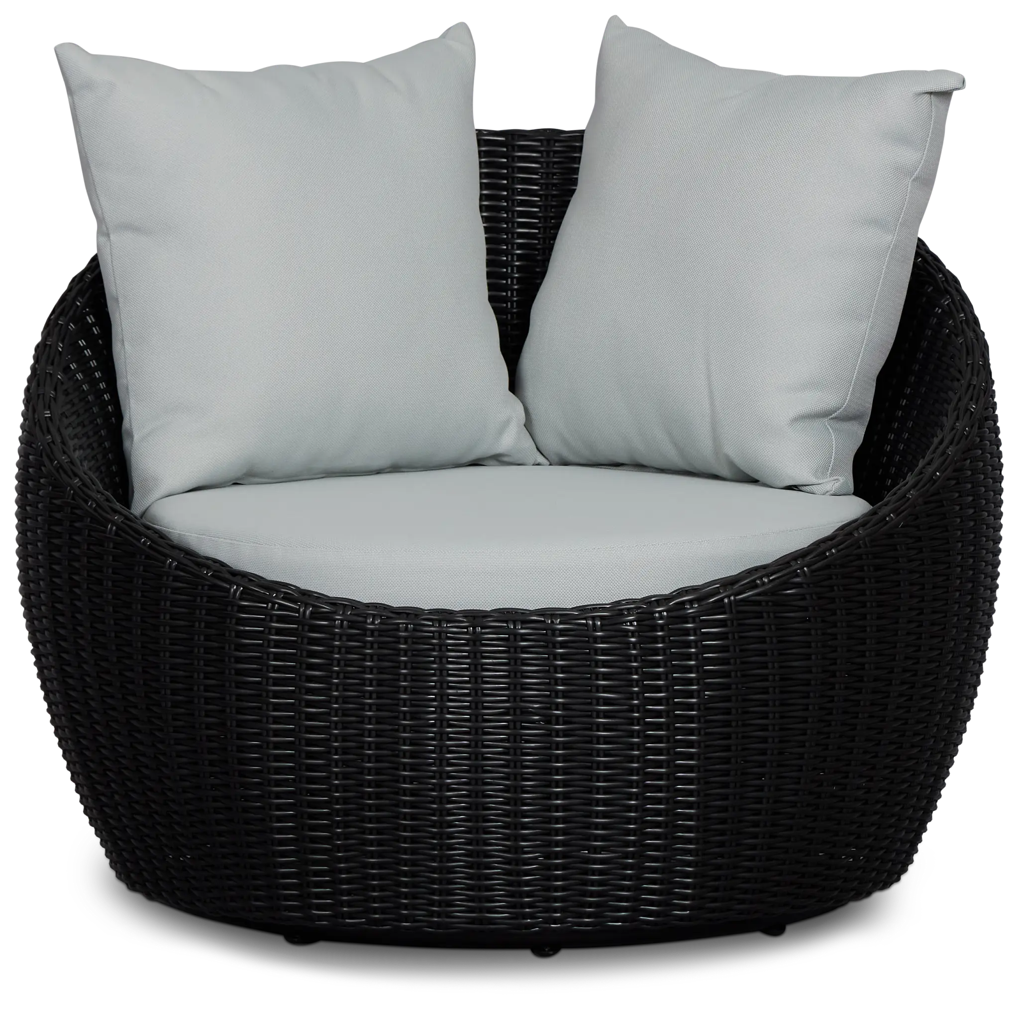 Montecito Black Curved Swivel Chair With Light Blue Cushions Montecito Black Curved Swivel Chair With Light Blue Cushions