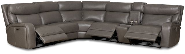 Jasper Gray Leather Medium Triple Power 2-arm Sectional