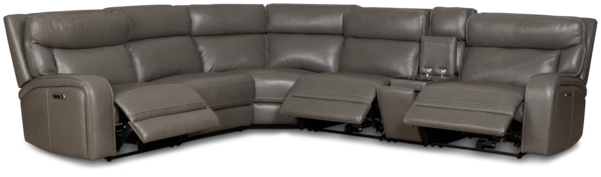 Jasper Gray Leather Medium Triple Power 2-arm Sectional