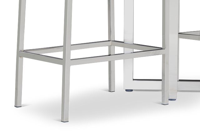 Amalfi White Glass Pub Table & 2 Upholstered Barstools