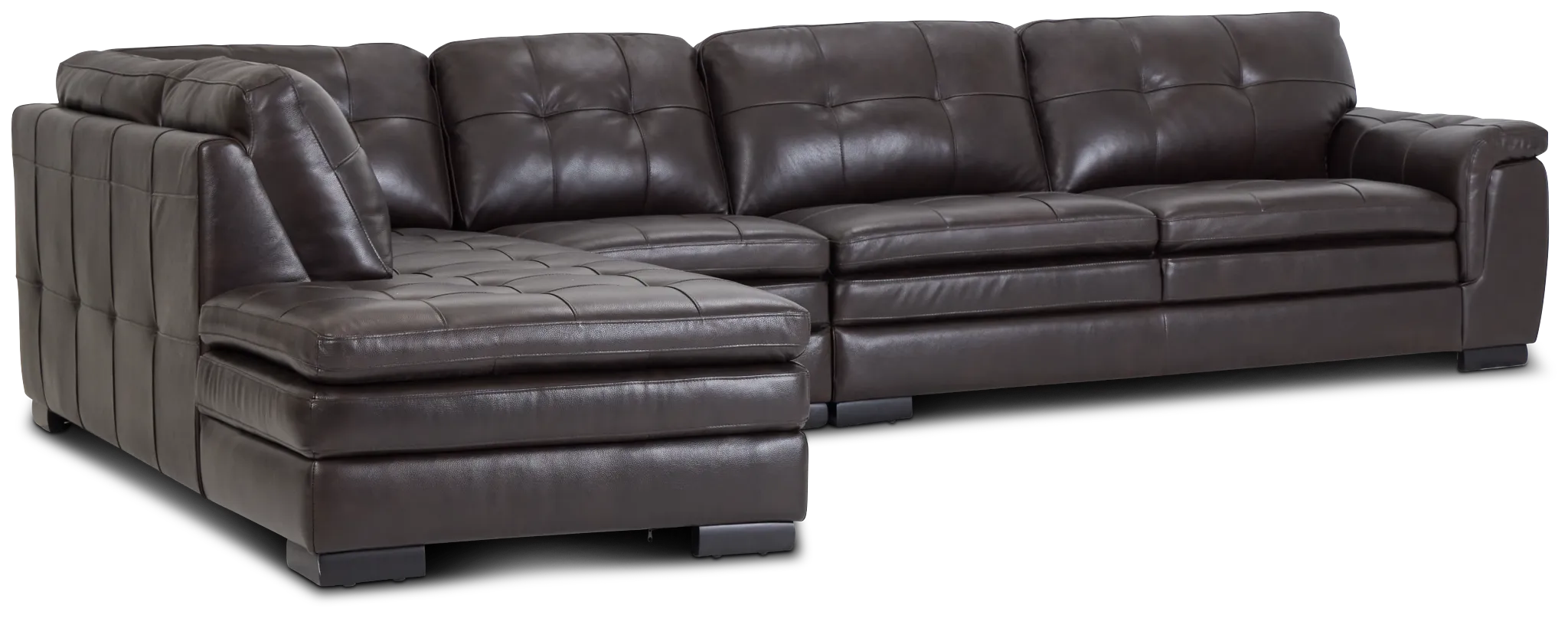 Braden Dark Brown Leather Medium Left Bumper Sectional
