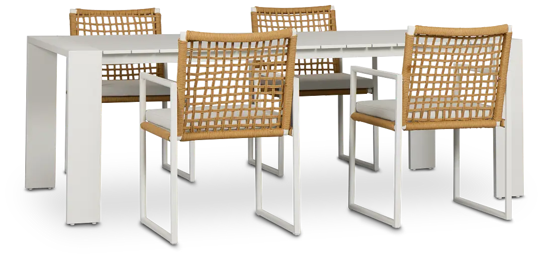 Sunrise White 86" Rectangular Table & 4 Aluminum Arm Chairs Sunrise White 86" Rectangular Table & 4 Aluminum Arm Chairs