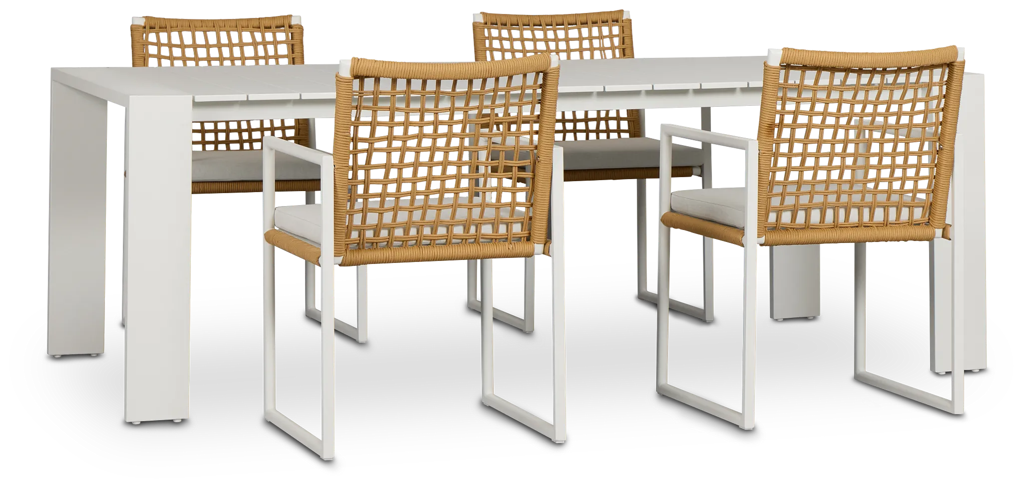 Sunrise White 86" Rectangular Table & 4 Aluminum Arm Chairs