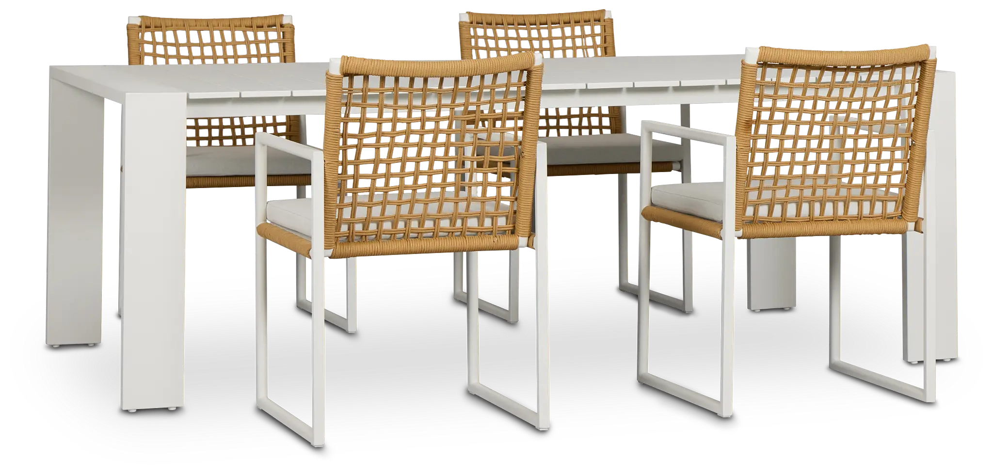 Sunrise White 86" Rectangular Table & 4 Aluminum Arm Chairs Sunrise White 86" Rectangular Table & 4 Aluminum Arm Chairs