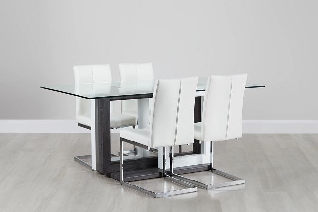 London Glass White Table & 4 Upholstered Chairs