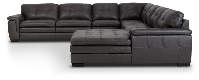 Braden Dark Gray Leather Large Right Chaise Sectional (2)