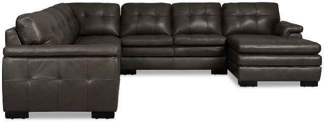 Braden Dark Gray Leather Large Right Chaise Sectional