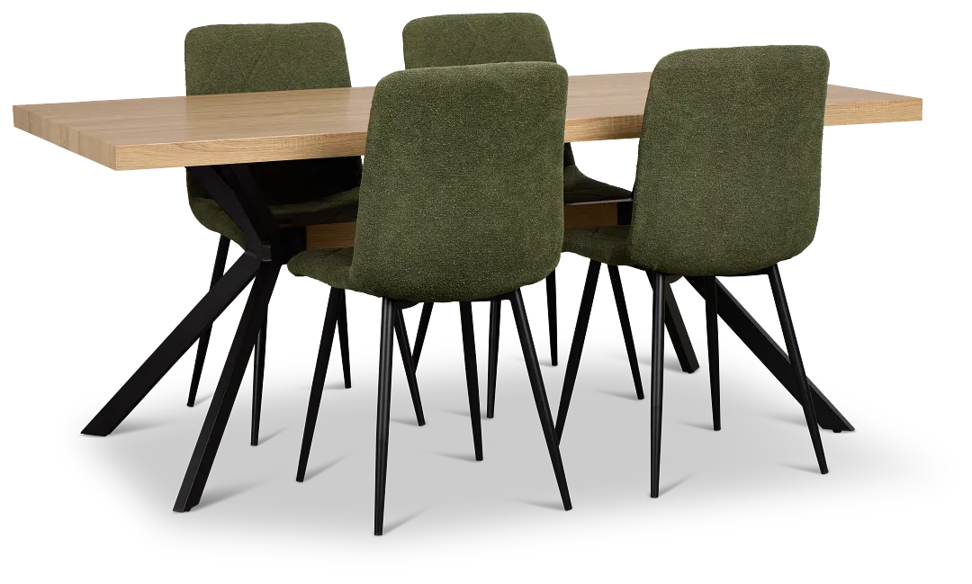 Lynden Light Tone Rect Table & 4 Green Upholstered Side Chairs