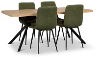 Lynden Light Tone Rect Table & 4 Green Upholstered Side Chairs