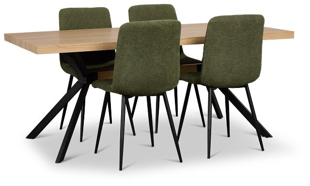 Lynden Light Tone Rect Table & 4 Green Upholstered Side Chairs