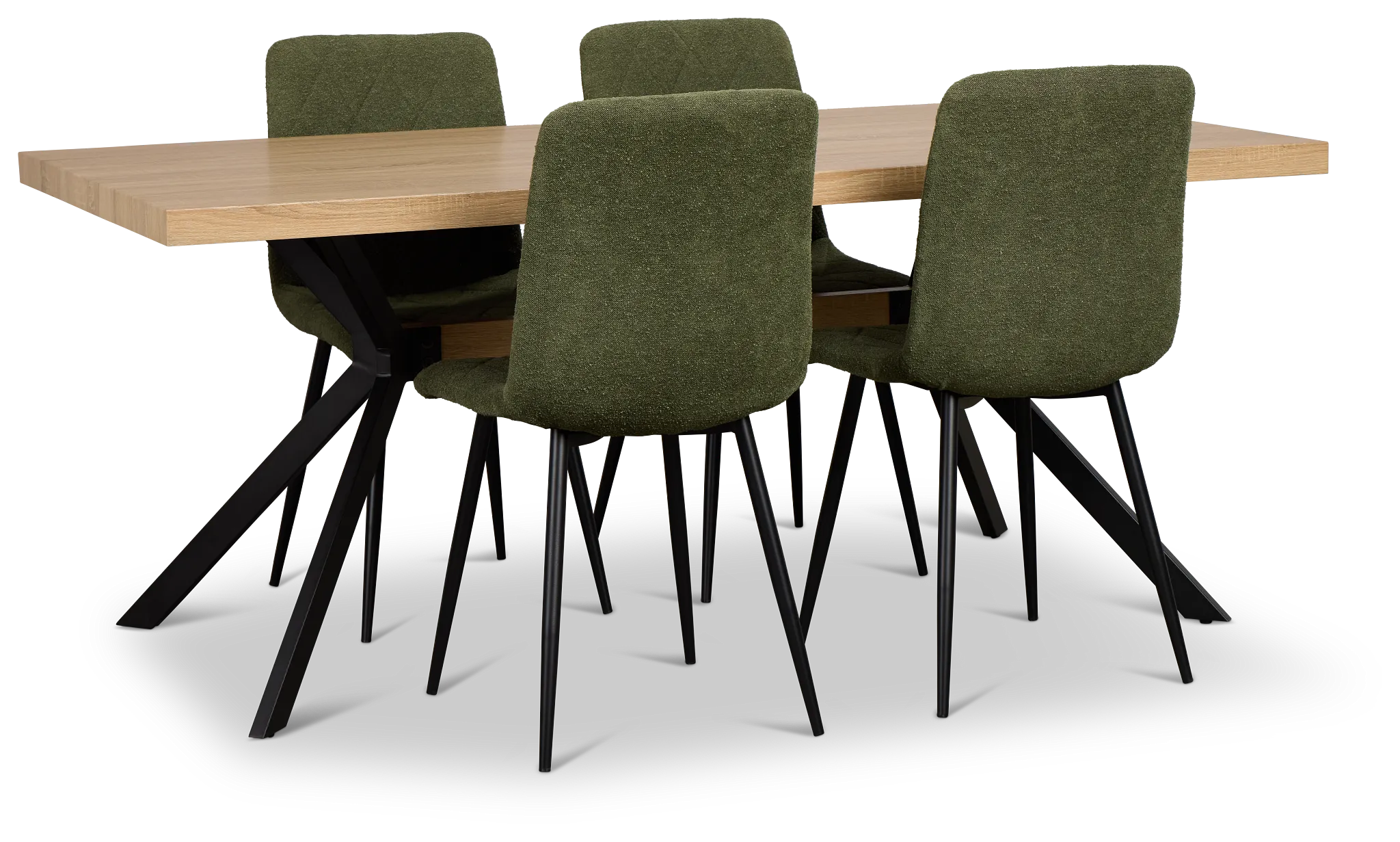 Lynden Light Tone Rect Table & 4 Green Upholstered Side Chairs