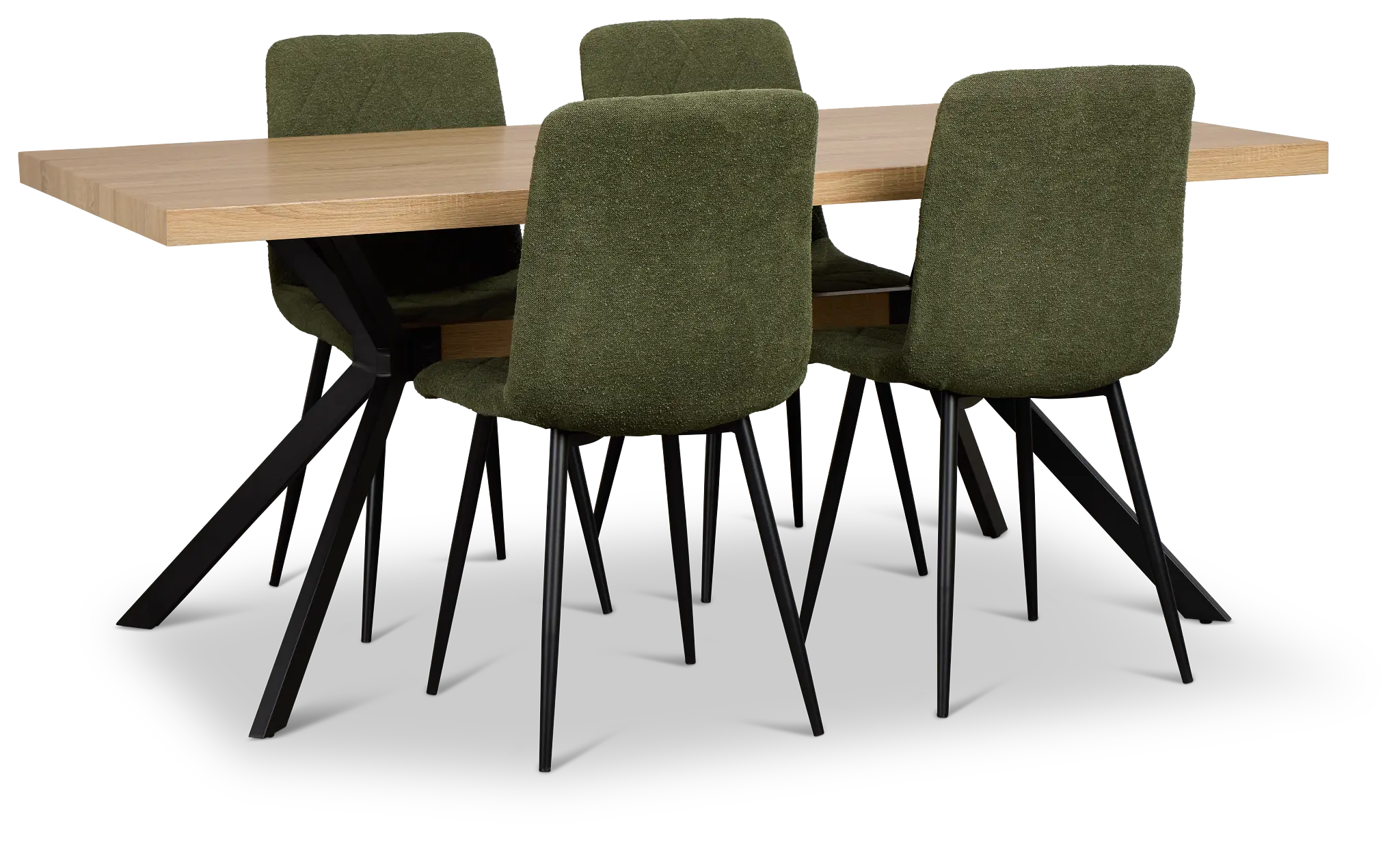Lynden Light Tone Rect Table & 4 Green Upholstered Side Chairs Lynden Light Tone Rect Table & 4 Green Upholstered Side Chairs