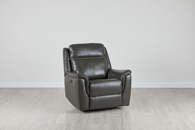 Aiden Dark Gray Leather Power Swivel Glider Recliner