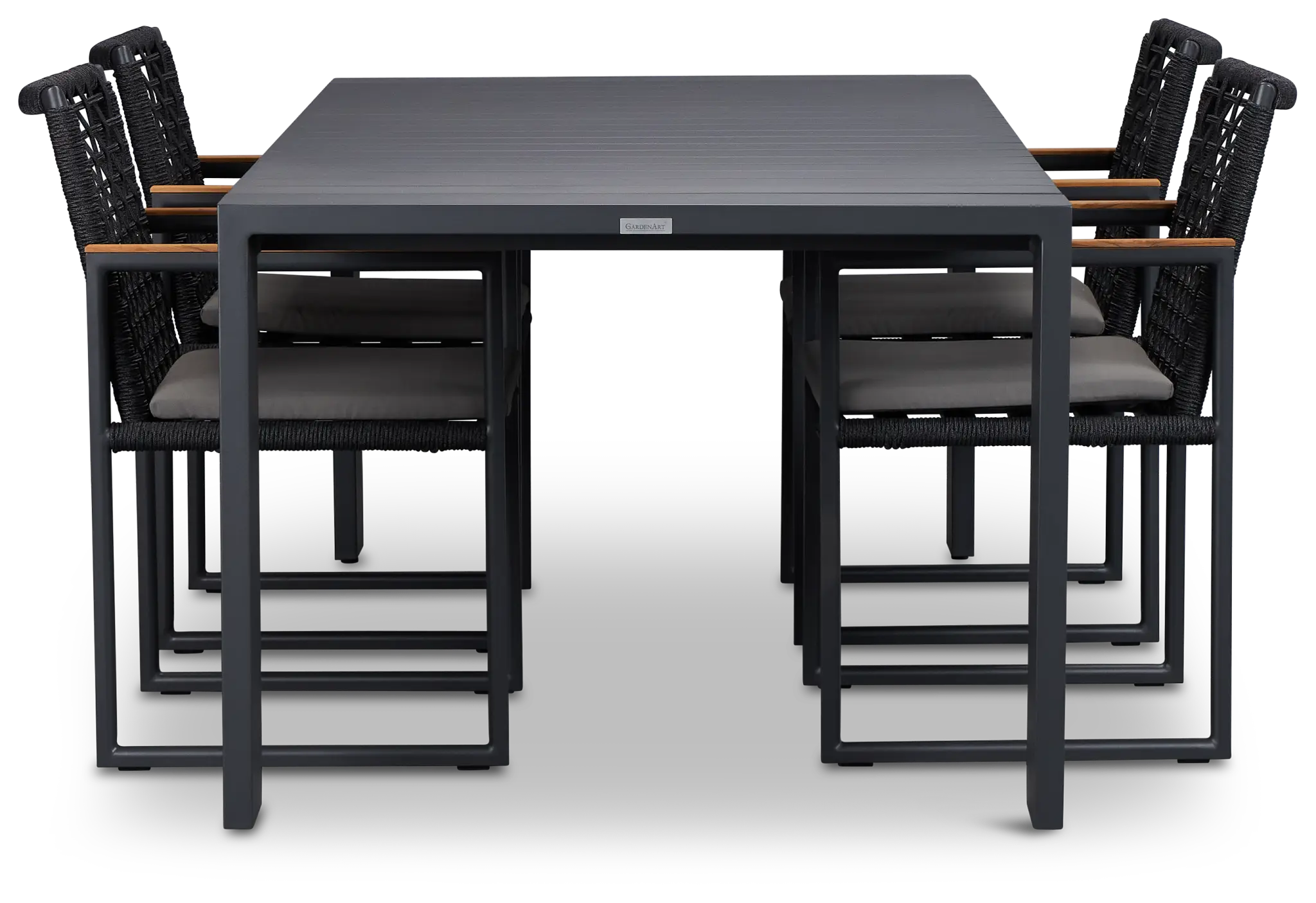 Sunrise Dark Gray 86" Rectangular Table & 4 Teak Arm Chairs Sunrise Dark Gray 86" Rectangular Table & 4 Teak Arm Chairs