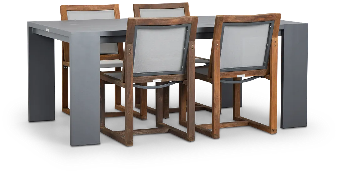 Linear Dark Gray 70" Aluminum Table & 4 Teak Sling Side Chairs