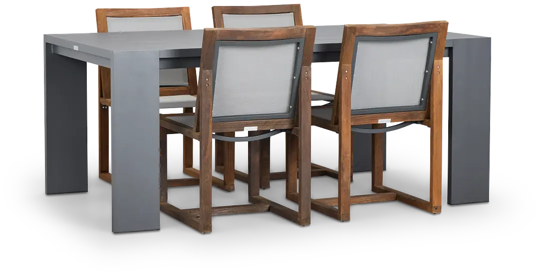 Linear Dark Gray 70" Aluminum Table & 4 Teak Sling Side Chairs Linear Dark Gray 70" Aluminum Table & 4 Teak Sling Side Chairs